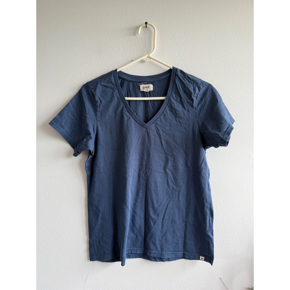 Pact Womens Organic Cotton V-Neck Short Sleeve T-Shirt Navy Blue Size Medium
